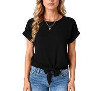 Women's Casual Short Sleeve T-Shirt with Front Knot Detail, Round Neck Loose Fit Summer Top, Soft Knit Blouse for Daily Wear, Wine Red