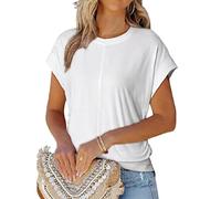 Women's Casual Short Sleeve Tunic Tops Crew Neck Side Ruched Tie Waist Loose Fit Summer Blouse Soft Lightweight tee Shirt for Daily Wear