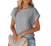 Women's Casual Short Sleeve Tunic Tops Crew Neck Side Ruched Tie Waist Loose Fit Summer Blouse Soft Lightweight tee Shirt for Daily Wear