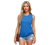 Women's Casual Sleeveless Tank Top Round Neck Loose Fit Summer tee Shirt with Side Split Hem Soft Basic Vest Tops for Daily Wear