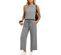 Womens Casual Sleeveless Top and Wide Leg Pants Set 2 Piece Outfit Solid Color Round Neck Lounge Wear Matching Set for Summer Spring Daily Wear