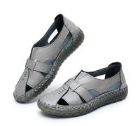 Women's Casual Slip On Loafers Comfort Closed Toe Hand-Stitching Woven Cutout Leather Oxford Softsole Walking Sandals Summer Comfortable Soft Sole Non-Slip Slip On Loafer (Gray,37)