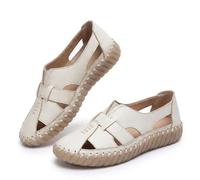 Women's Casual Slip On Loafers Comfort Closed Toe Hand-Stitching Woven Cutout Leather Oxford Softsole Walking Sandals Summer Comfortable Soft Sole Non-Slip Slip On Loafer (White,41)
