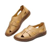 Women's Casual Slip On Loafers Comfort Closed Toe Hand-Stitching Woven Cutout Leather Oxford Softsole Walking Sandals Summer Comfortable Soft Sole Non-Slip Slip On Loafer (Yellow,38)