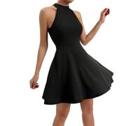 Women's Casual Solid Halter Neck Short Dress High Waist Party Black Dress