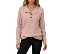 Women's Casual Stand Collar Sweaters Knit Solid Color Button Casual Long Sleeve Pullover Loose Fashion Sweater 2026 (Pink,M)