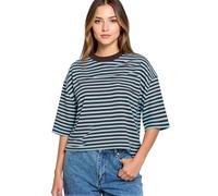 Women's Casual Striped T-Shirt Loose Fit Crew Neck Short Sleeve Cropped Top Summer Beach Vacation Basic tee Shirt for Ladies Girls Trendy Fashion