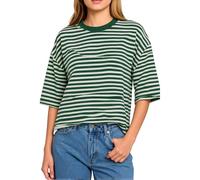 Women's Casual Striped T-Shirt Loose Fit Crew Neck Short Sleeve Cropped Top Summer Beach Vacation Basic tee Shirt for Ladies Girls Trendy Fashion