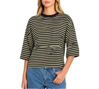 Women's Casual Striped T-Shirt Loose Fit Crew Neck Short Sleeve Cropped Top Summer Beach Vacation Basic tee Shirt for Ladies Girls Trendy Fashion