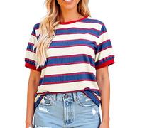 Women's Casual Striped T-Shirt Loose Fit Round Neck Short Sleeve Summer Top Green White Horizontal Stripe tee for Daily Wear Vacation Beach