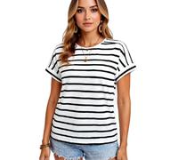 Women's Casual Striped T-Shirt Short Sleeve Round Neck Loose Fit Summer Top Black and White Horizontal Stripe tee for Daily Wear Beach Vacation