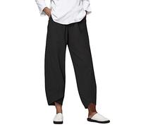 Women's Casual Trousers Summer High Waisted Cotton Linen Pants Solid Color Loose Fit Bottoms Z-25