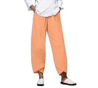 Women's Casual Trousers Summer High Waisted Cotton Linen Pants Solid Color Loose Fit Bottoms Z-25