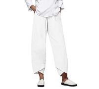 Women's Casual Trousers Summer High Waisted Cotton Linen Pants Solid Color Loose Fit Bottoms Z-25
