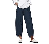 Women's Casual Trousers Summer High Waisted Cotton Linen Pants Solid Color Loose Fit Bottoms Z-25