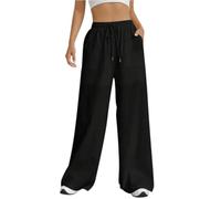 Womens Casual Trousers Wide Leg Pull On Waist Subtle Flared Hem (Black,XXL)