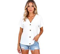 Women's Casual V Neck Button Down Short Sleeve T Shirt Loose Fit Summer Tops Soft Breathable Basic Blouse for Daily Wear and Vacation