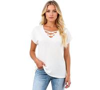 Women's Casual V Neck Criss Cross Short Sleeve T Shirts Loose Fit Butterfly Sleeve Tops Summer Blouses for Women Basic tee Shirts Black Top