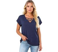 Women's Casual V Neck Criss Cross Short Sleeve T Shirts Loose Fit Butterfly Sleeve Tops Summer Blouses for Women Basic tee Shirts Black Top