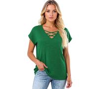 Women's Casual V Neck Criss Cross Short Sleeve T Shirts Loose Fit Butterfly Sleeve Tops Summer Blouses for Women Basic tee Shirts Black Top