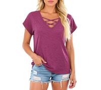 Women's Casual V Neck Criss Cross Strappy T Shirt Short Sleeve Loose Fit Butterfly Sleeve Tops Summer Fashion tee Blouse for Daily Wear
