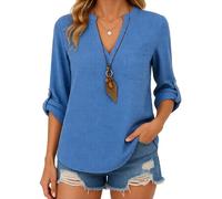 Women's Casual V Neck Long Sleeve Button Down Shirts Loose Fit Solid Color Linen Blend Blouse Tops Spring Summer Vacation Beach Outfits