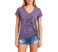 Women's Casual V Neck T-Shirt Girl'S Trip 2026 Graphic tee Soft Short Sleeve Summer Vacation Top for Best Friends Reunion Party Red