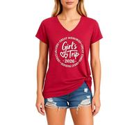Women's Casual V Neck T-Shirt Girl'S Trip 2026 Graphic tee Soft Short Sleeve Summer Vacation Top for Best Friends Reunion Party Red