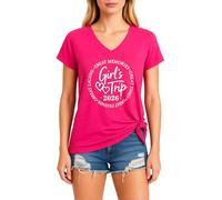 Women's Casual V Neck T-Shirt Girl'S Trip 2026 Graphic tee Soft Short Sleeve Summer Vacation Top for Best Friends Reunion Party Red