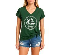 Women's Casual V Neck T-Shirt Girl'S Trip 2026 Graphic tee Soft Short Sleeve Summer Vacation Top for Best Friends Reunion Party Red