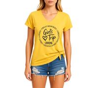 Women's Casual V Neck T-Shirt Girl'S Trip 2026 Graphic tee Soft Short Sleeve Summer Vacation Top for Best Friends Reunion Party Red