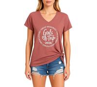 Women's Casual V Neck T-Shirt Girl'S Trip 2026 Graphic tee Soft Short Sleeve Summer Vacation Top for Best Friends Reunion Party Red