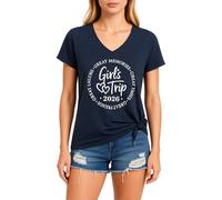 Women's Casual V Neck T-Shirt Girl'S Trip 2026 Graphic tee Soft Short Sleeve Summer Vacation Top for Best Friends Reunion Party Red