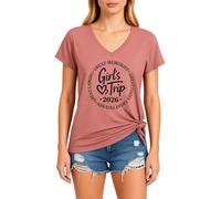 Women's Casual V Neck T-Shirt Girl'S Trip 2026 Graphic tee Soft Short Sleeve Summer Vacation Top for Best Friends Reunion Party Red