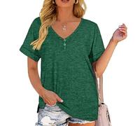 Women's Casual V Neck T Shirt Short Sleeve Button Down Henley Tops Loose Fit Side Slit Summer tee Blouse for Daily Wear and Vacation