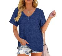 Women's Casual V Neck T Shirt Short Sleeve Button Down Henley Tops Loose Fit Side Slit Summer tee Blouse for Daily Wear and Vacation