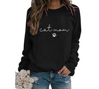 Womens Cat Mom Sweatshirt Cute Paw Graphic Long Sleeve Crewneck Pullover Tops Casual Loose Lightweight Shirts Cat Mama