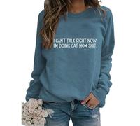Womens Cat Mom Sweatshirt Cute Paw Graphic Long Sleeve Crewneck Pullover Tops Casual Loose Lightweight Shirts Cat Mama