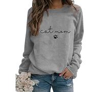 Womens Cat Mom Sweatshirt Cute Paw Graphic Long Sleeve Crewneck Pullover Tops Casual Loose Lightweight Shirts Cat Mama