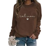 Womens Cat Mom Sweatshirt Cute Paw Graphic Long Sleeve Crewneck Pullover Tops Casual Loose Lightweight Shirts Cat Mama