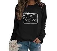 Womens Cat Mom Sweatshirt Cute Paw Graphic Long Sleeve Crewneck Pullover Tops Casual Loose Lightweight Shirts Cat Mama