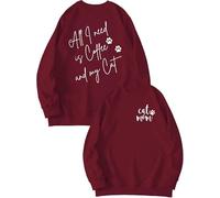 Womens Cat Mom Sweatshirt Cute Paw Graphic Long Sleeve Crewneck Pullover Tops Casual Loose Lightweight Shirts Cat Mama