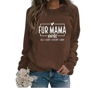 Womens Cat Mom Sweatshirt Cute Paw Graphic Long Sleeve Crewneck Pullover Tops Casual Loose Lightweight Shirts Cat Mama