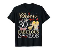 Womens Cheers To 30 Fabulous Since 1996 30th Birthday Queen Camiseta