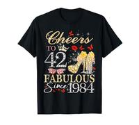 Womens Cheers To 42 Fabulous Since 1984 42nd Birthday Queen Camiseta