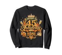 Womens Cheers to 45 Years Old EST 1981 45th Birthday Queen Sudadera