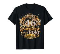 Womens Cheers to 46 Years Old EST 1980 46th Birthday Queen Camiseta