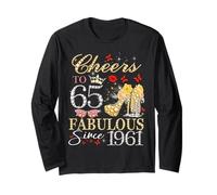 Womens Cheers To 65 Fabulous Since 1961 65th Birthday Queen Manga Larga