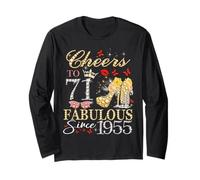 Womens Cheers To 71 Fabulous Since 1955 71st Birthday Queen Manga Larga