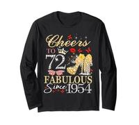 Womens Cheers To 72 Fabulous Since 1954 72nd Birthday Queen Manga Larga